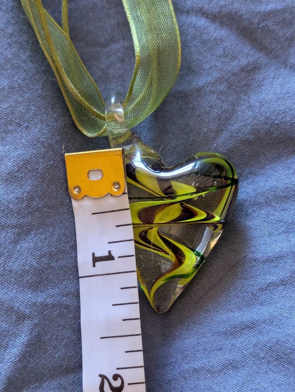 Handblown Glass Heart Pendant Necklace - Green Ribbon - Picture 5 of 5